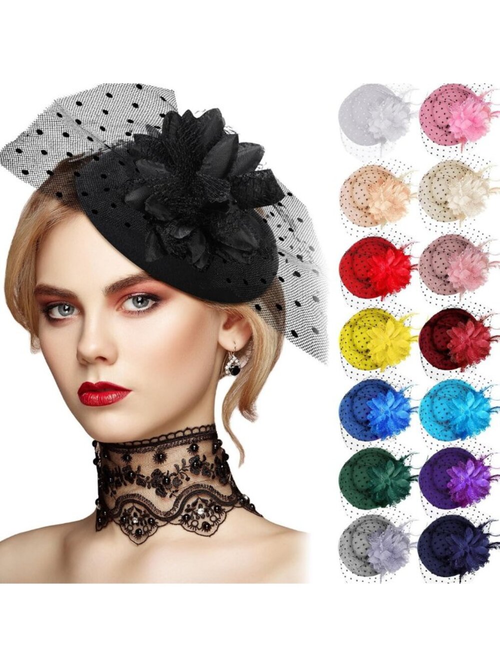 15 Pcs Women's Tea Party Fascinators with Veil - Elegant Headpieces for Events